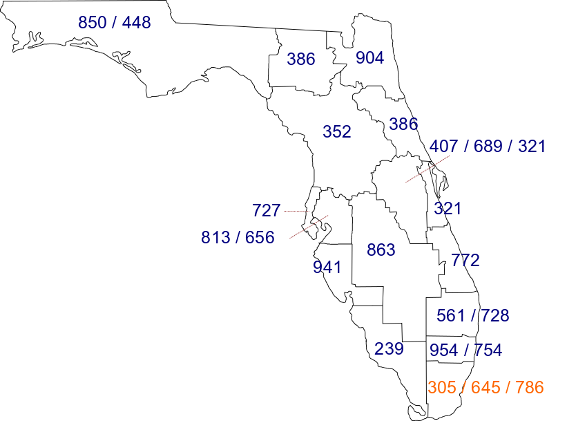 Miamia Area Codes Map With 305 Area Code