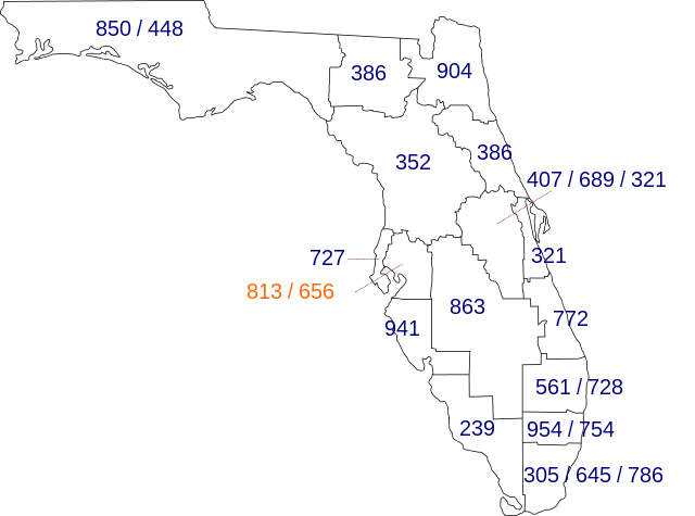 Tampla FL Area Code 813 Map