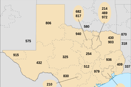 Area Code 817 and 214 Map